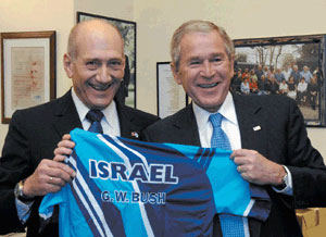 Ehud Olmert and George W. Bush