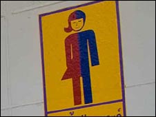 The sign to the transsexual toilet in Kampang Secondary School, north-east Thailand