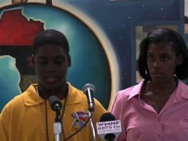 14-year-old Keon Dawson at press conference: 14-year-old Keon Dawson at press conference