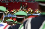 Iranian President Mahmoud Ahmadinejad, addresses a crowd during a rally to celebrate the 29th anniversary of the 1979 Islamic Revolution at Azadi Square in Tehran on Monday in Tehran, Iran, Monday, Feb. 11, 2008 (tmg1)