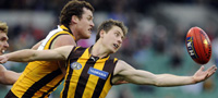 Hawthorn's Liam Shiels tries to grab the ball.