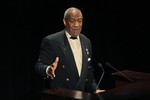 Comedian Bill Cosby speaks at the annual Jackie Robinson Foundation awards dinner in New York, Monday, March 5, 2007. The Jackie Robinson Foundation was established to encourage education and leadership development through college scholarships to minority students.