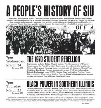 A People's History of SIU: This is a thumbnail/preview image of a flyer promoting the "A People's History of SIU" events on March 24-25, 2010.