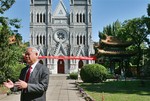 China Patriotic Catholic Church spokesman Liu Bainian speaks to the Associated Press at Beijing's northern Church on Wednesday May 10, 2006. China said it was eager to improve relations with the Vatican following a feud over the consecration of Chinese bishops without papal approval, but demanded Tuesday that the Holy See break ties with rival Taiwan.