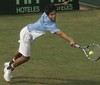 Somdev Dev Varman , India's Somdev Dev Varman plays a shot against Uzbekistan's Denis Istomin, unseen, during their Davis Cup singles match in New Delhi, India, Friday, Feb. 8, 2008.