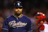 ST. LOUIS - SEPTEMBER 16: Yorvit Torrealba #8 of the San Diego Padres returns to the dugout after striking out against the St. Louis Cardinals at Busch Stadium on September 16 2010 in St. Louis Missouri.  (Photo by Dilip Vishwanat/Getty Images)