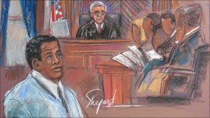 September 29, 2010 courtroom sketch shows defendant Ahmad Khalfan Ghailani (L) during jury selection in New York