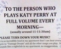 Please Turn Down Your Damn Katy Perry Music