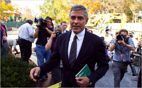 As George Clooney left the West Wing, he seemed surprised to see the waiting microphones, cameras and dozens of reporters and photographers.