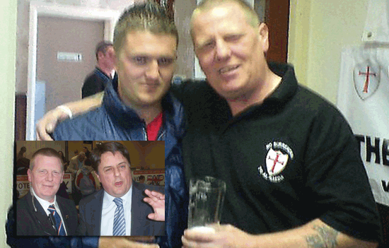 Tommy Robinson (Stephen Yaxley-Lennon) with Alan Spence (Inset) Spence with BNP leader Nick Griffin