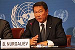 Ambassador Bolat Nurgaliyev, the Special Representative of the OSCE Chairmanship, at a news conference in Geneva on 27 July 2010. (OSCE/Frane Maroevic)