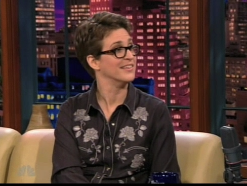 Maddow at Jay Leno, cowboy shirt and glasses