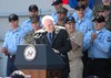 Vice President Dick Cheney receives a round of applause from the Sailors and Marines assigned to Expeditionary Strike Group One (ESG-1).