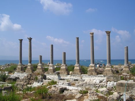 Tyre, Lebanon - columns of what is believed to be palaestra (athletes' training area) at the Al Mina excavation area