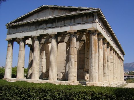 The Temple of Hephaistos in Athens, the best-preserved Doric temple in Greece.