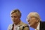 French far right National Front party leader Jean- Marie Le Pen, right, and his daughter Marine give a press conference in Nanterre, outside Paris, Monday, April 12, 2010. Le Pen, said he will not run in France's presidential election in 2012 and declined to say who should succeed him.