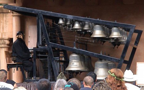 Cast in Bronze at the Texas Renaissance Festival in October 2007. This carillon has 35 bells and weighs 4 tons. Based in the Philadelphia area, Frank takes Cast in Bronze on the road for about 10 months every year, playing to audiences around the US.