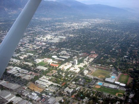 Aerial view of Caltech in Pasadena, California. During the early 20th century, a Caltech committee visited several universities and decided to transform the undergraduate housing system from regular fraternities to a house system.