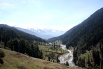 A view of  Aru from the meadowy health resort of Pahalgam, some 100 km south of Srinagar, Indian Kashmir, 12, April 2009. The environment around Pahalgam is deteriorating with the use of polythene and other such material thrown away by tourists and the local government is putting in stringent efforts to give bring back the old charm of the famous health resort.