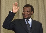 Home Affairs minister and leader of the Inkatha Freedom Party Mangosuthu Buthelezi, is sworn-in under the new presidency of Thabo Mbeki Thursday June 17, 1999, in Pretoria, South Africa. The inclusion of three Cabinet members from the Zulu nationalist Inkatha Freedom Party, a sometime foe of the ANC, including Inkatha leader Buthelezi has helped keep the peace between the two parties, whose rivalry has led to thousands of deaths in the past.