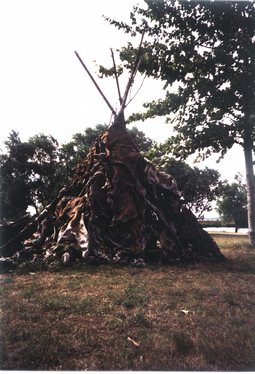 Upper Paleolithic people used caves and tents like this one (reconstruction) for dwelling. This form might be ancestral to the Native American tipi.