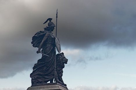 A statue of Britannia in Plymouth, United Kingdom.