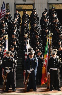 LOS ANGELES - A Color Guard from Sector Los Angeles - Long Beach stands with other color guards from the Los Angeles Police and Fire Departments during a 9/11 memorial event, Sept. 10. Coast Guard personnel from local units to incluce the Sector, Air Station Los Angeles and Maritime Safety and Security Team Los Angeles - Long Beach participated in the event. U.S. Coast Guard photo by Petty Officer 1st Class Adam Eggers (998227) ( )