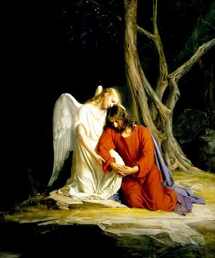 An angel comforting Jesus, by Carl Heinrich Bloch, 1865-1879.