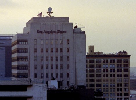 The Los Angeles Times building as seen from Grand Ave.