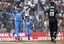 India's Shantakumaran Sreesanth, left, celebrates after claiming the wicket of New Zealand's Grant Elliott during their first one day international cricket match in Gauhati, India, Sunday, Nov. 28, 2010.