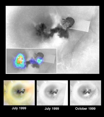 1999/11/19 Ongoing Geologic activity at Prometheus Volcano, Io - This collage of images shows the dizzying rate of geologic activity at one of the many erupting volcanoes on Jupiter´s moon Io, as viewed by NASA´s Galileo spacecraft during the