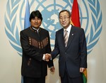  Secretary-General Ban Ki-moon (right) meets with Evo Morales Ayma, President of Bolivia, at UN Headquarters in New York.   ula1 