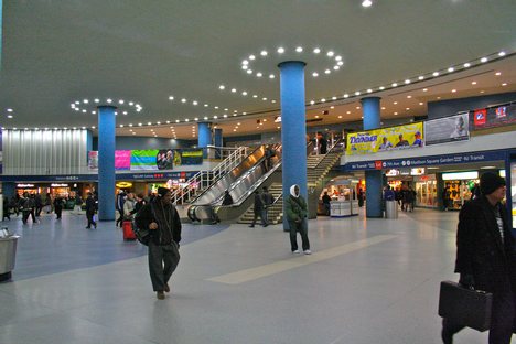 Station concourse hope for a grander railroad station lies one block west. Across Eighth Avenue from Penn Station sits New York’s General Post Office, the James Farley Post Office.