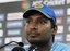 Sri Lankan cricket captain Kumar Sangakkara looks on as he addresses the media during a media briefing at Mahinda Rajapaksha Stadium in Suriyawewa, a village in Hambantota, Sri Lanka, Saturday, Feb. 19, 2011.