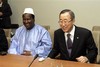  Secretary-General of United Nations Ban Ki-Moon, right, sits with Oumar Konare, left, chairman of the African Union and former president of Mali at the beginning of an informal meeting regarding Sudan at U.N. headquarters on Monday, April 16, 2007. (kv1)