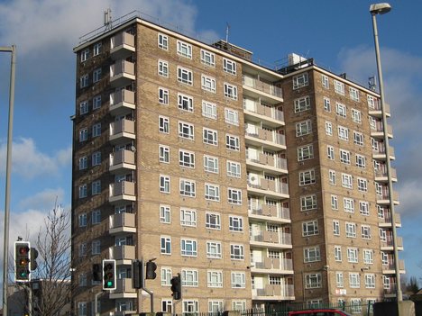 A tower block in Seacroft, Leeds. In the United Kingdom public housing is often referred to by the British public as 