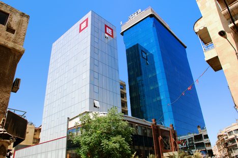 Bank Al-Sharq and the Blue Tower Hotel in Damascus