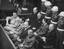 Göring (first row, far left) at the Nuremberg Trials.