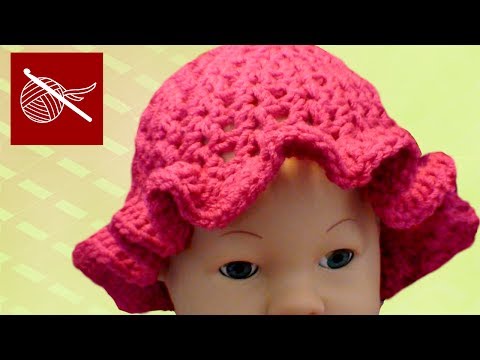 Child Size Crochet V-Stitch Cap with Ruffle 16/40-18/45 IN/CM - Lightweight Summer - Oh Baby