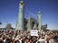 Afghans chant anti US slogans during a demonstration in Mazar-i- Sharif north of Kabul, Afghanistan on Friday, April. 1, 2011.