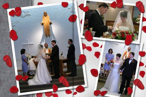 A sample two-page spread from a contemporary flush mount wedding album.