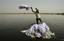 A washerman tosses a tent used for marriage ceremonies at the Okhla Dhobi Ghat in the Yamuna River in New Delhi, India, Wednesday, March 24, 2010.