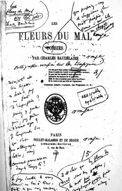 The first edition of Les Fleurs du mal with author's notes.