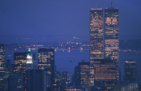 Twin Towers from Empire State Building.jpg Twin Towers view from Empire State Building 86th floor observatory, three months before the September 11, 2001 attacks.