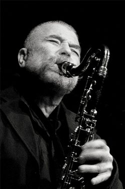 A shot from a 2006 performance by Peter Brötzmann, a key figure in European free jazz