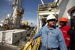 Bobby Bolton, BP wellsite leader, talks to reporters on the Helix Q4000, which is performing the static kill procedure, at the site of the Deepwater Horizon Oil Spill in Gulf of Mexico, off the coast of Louisiana, Tuesday, Aug. 3, 2010.