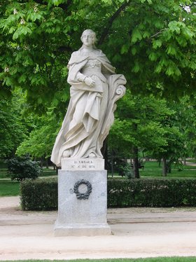 Statue of Queen Urraca in the Parque del Buen Retiro in Madrid. Urraca succeeded as queen in 1108, becoming Europe's first queen regnant.