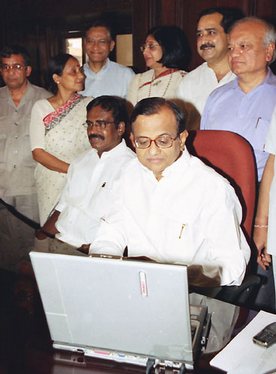 Indian Union Finance Minister Shri P. Chidambaram giving final touches to the General Budget 2004-05 in New Delhi on July 7, 2004 rs1