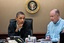 President Barack Obama makes a point during one in a series of meetings in the Situation Room of the White House discussing the mission against Osama bin Laden, May 1, 2011.