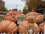 Champions of the heaviest-pumpkin competition at the 2009 Circleville Pumpkin Show, sitting on an exhibition stand at the intersection of Court and Main Streets in downtown